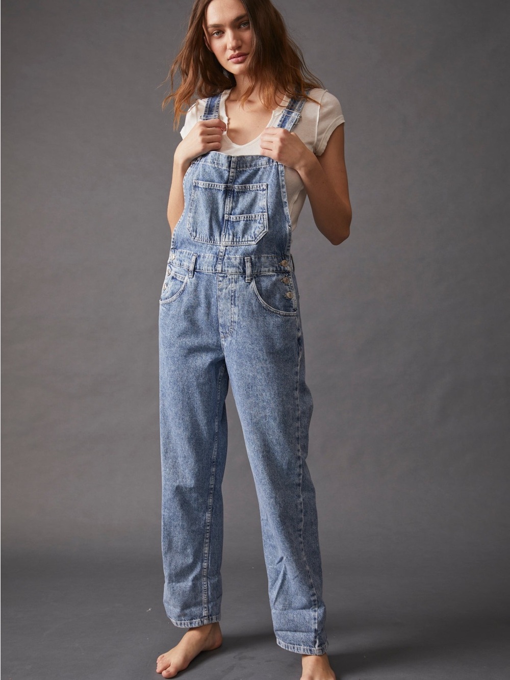 We The Free Ziggy Light Gray Denim Overalls Fall Winter Capsule Free People | S - Picture 2 of 7